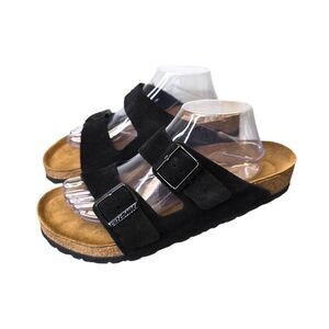 Birkenstock 42 Arizona Soft Footbed Black Suede Leather Double Buckle Sandals